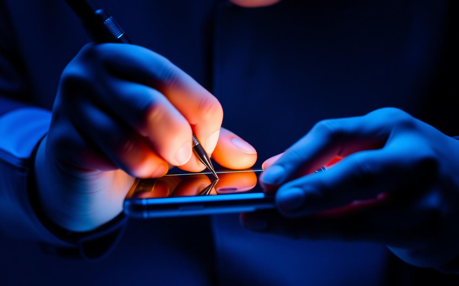 Technician repairing a smartphone